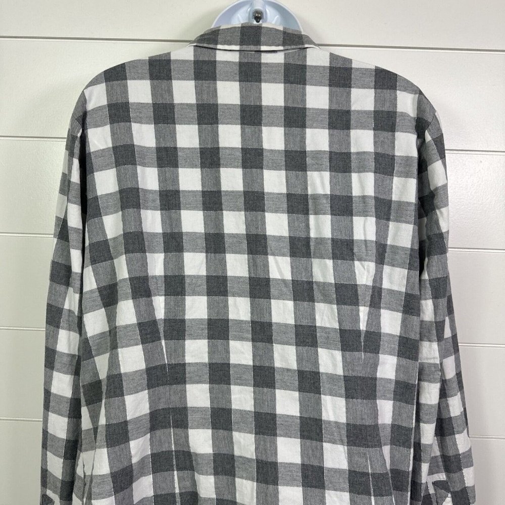 Talbots Checked Pattern Ruffle Button Front Shirt Gray White sz 14 - Picture 6 of 7